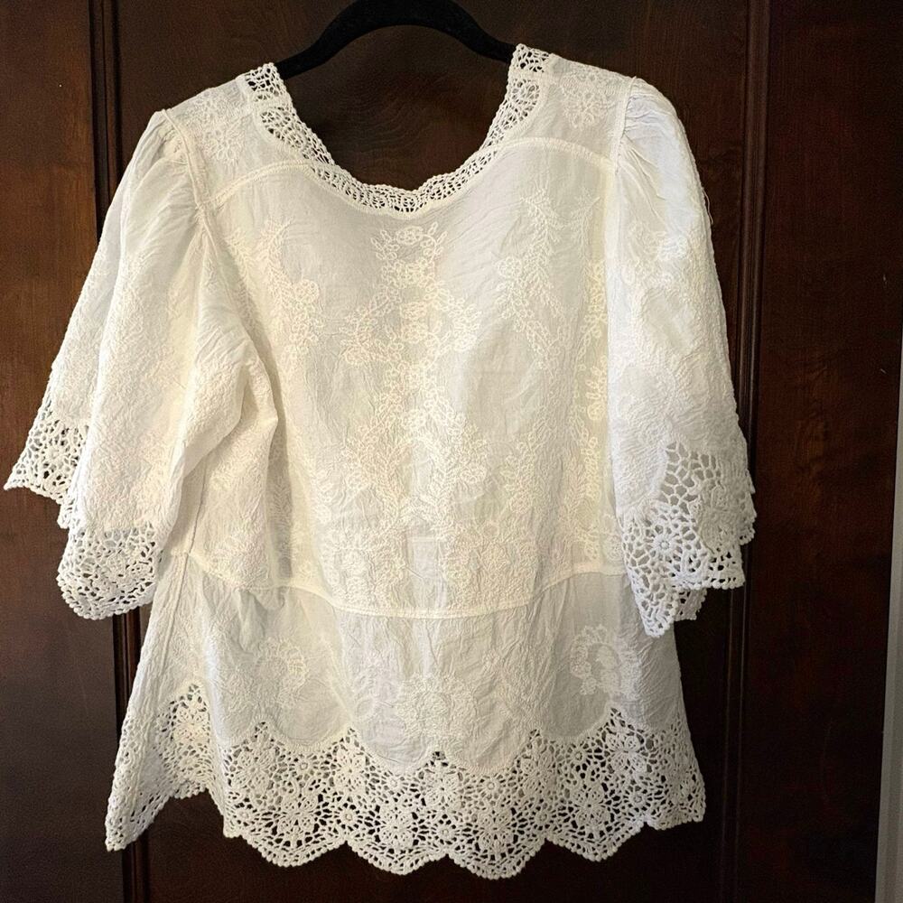 Democracy Embroidered Lace Top Women's S White Fairy Festival Boho - Picture 2 of 14